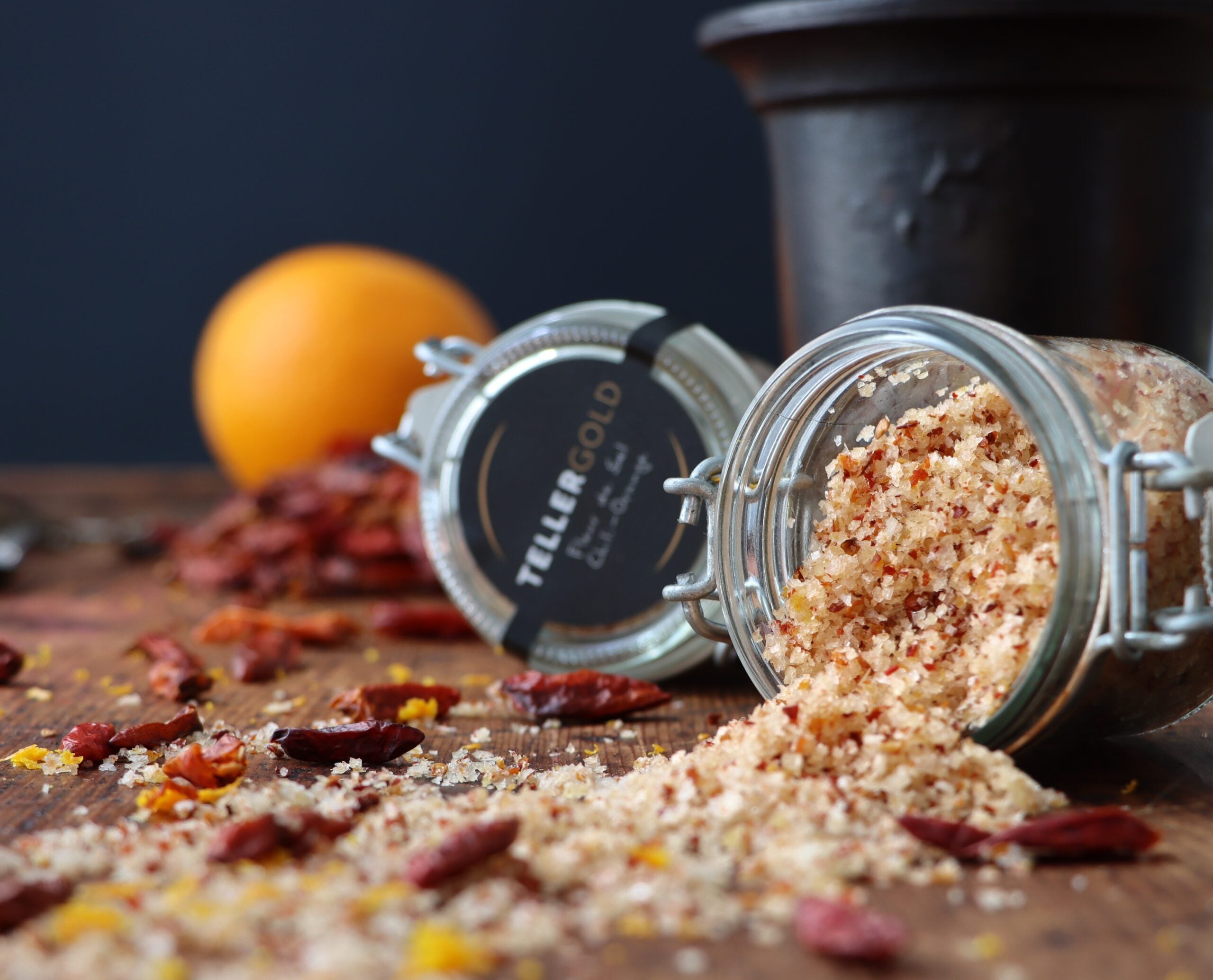 Tellergold Fleur de Sel mit Chili und Orange 70 g im Dekorglas