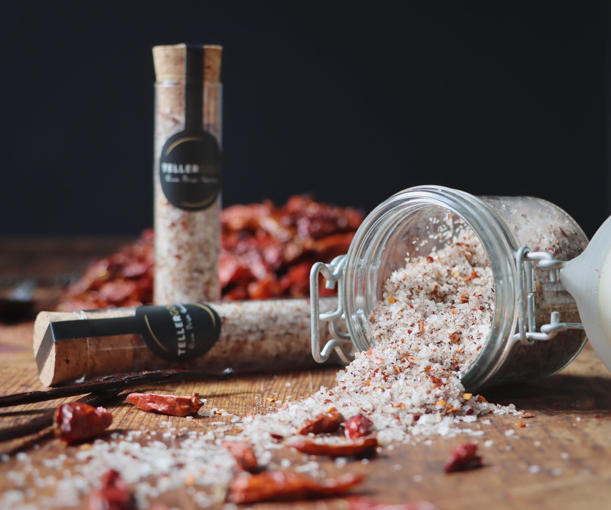 Tellergold Fleur de Sel mit Chili & Vanille 70 g im Dekorglas