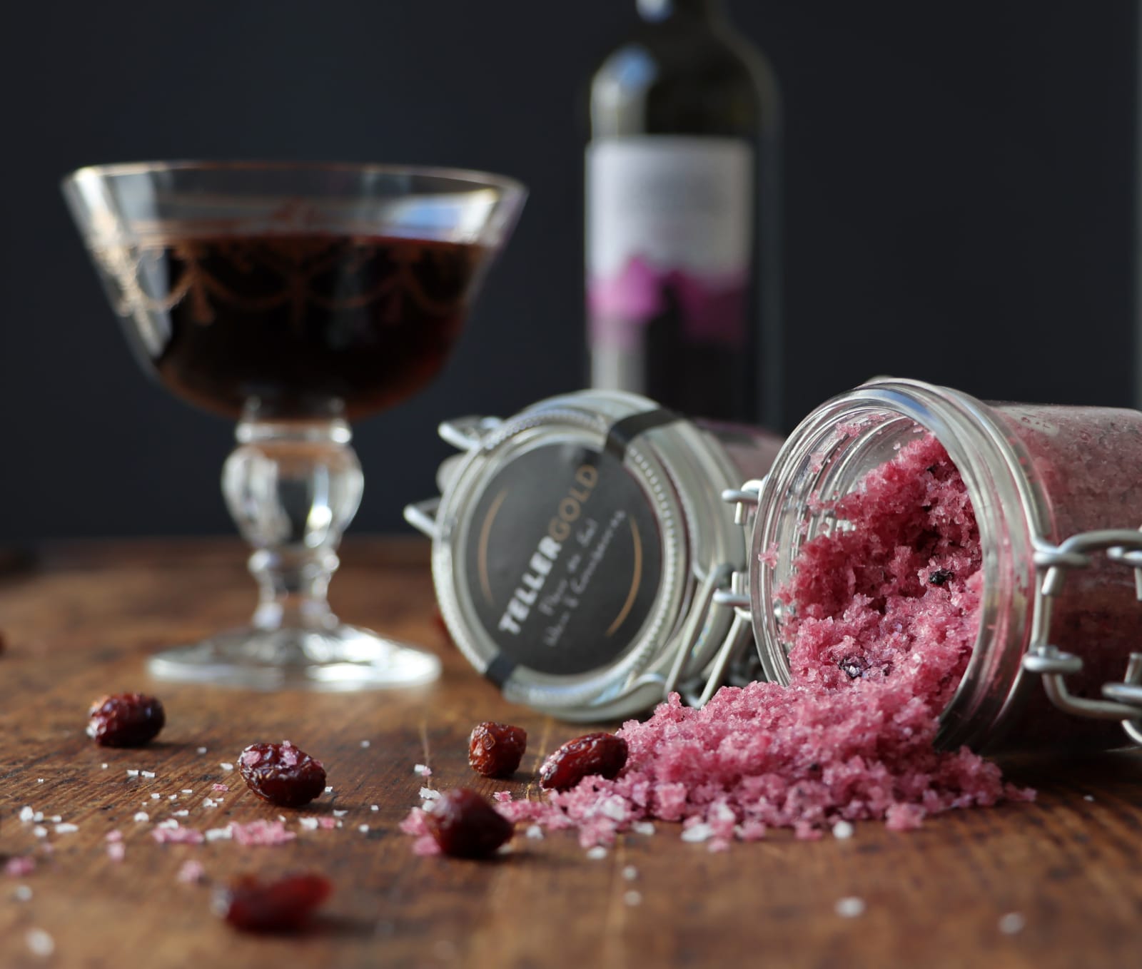 Tellergold Fleur de Sel mit Rotwein & Cranberries 70 g im Dekorglas