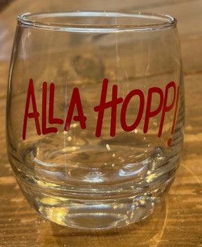 Tumbling Glas mit Schriftzug "Alla Hopp" - Wackelglas - Souvenir