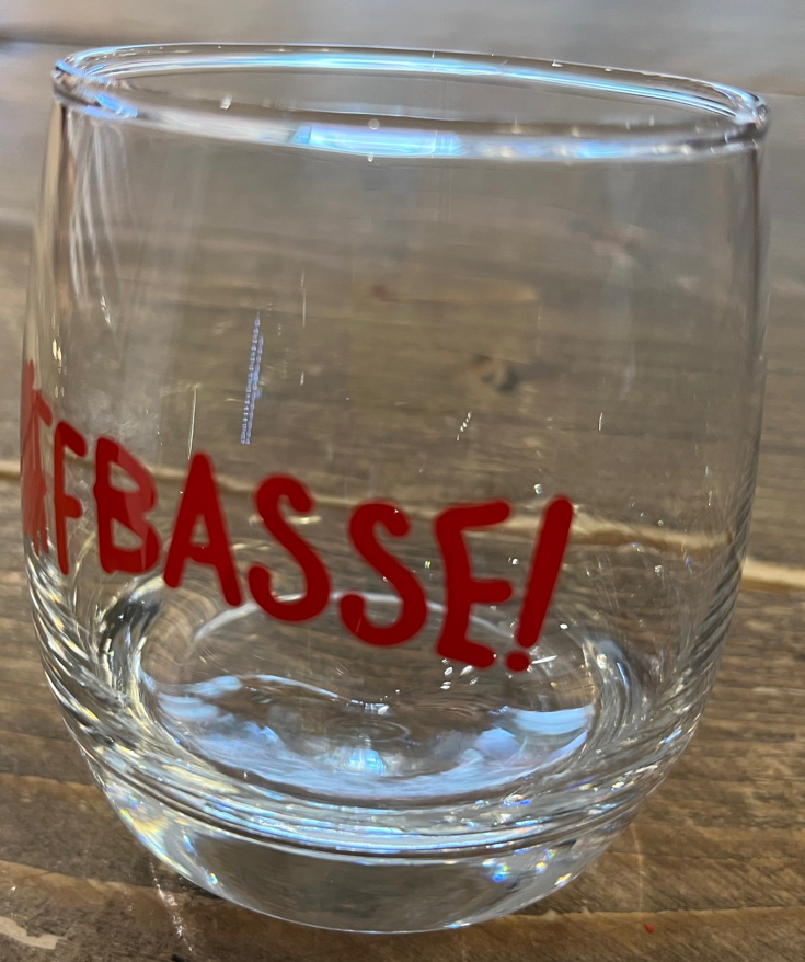 Tumbling Glas mit Schriftzug "Uffbasse!" - Wackelglas - Souvenir