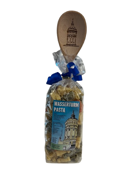 Pfalz Nudel Geschenkset Mannheimer Wasserturm Pasta 250 g + Motiv Kochlöffel Mannheimer Wasserturm